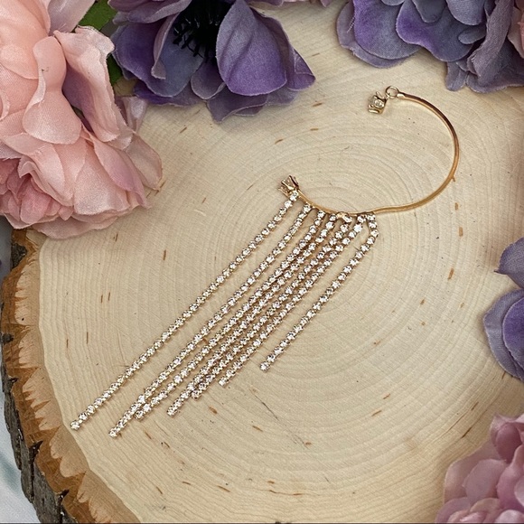 Glam Crystal Tassel Left Ear Cuff Clip Earring - Picture 13 of 16